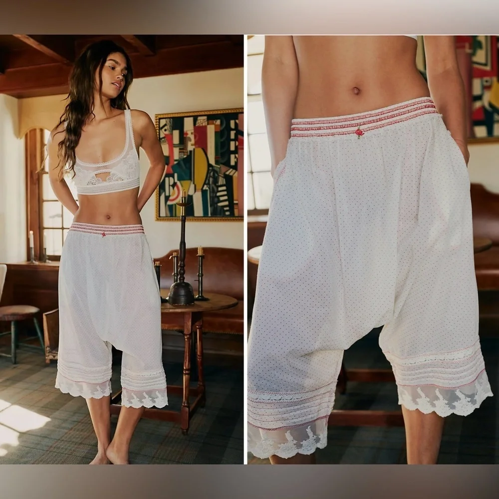 New! Free People Endless Afternoon Bloomers Swiss Dot Embroidered Lace Harem 🌹 M